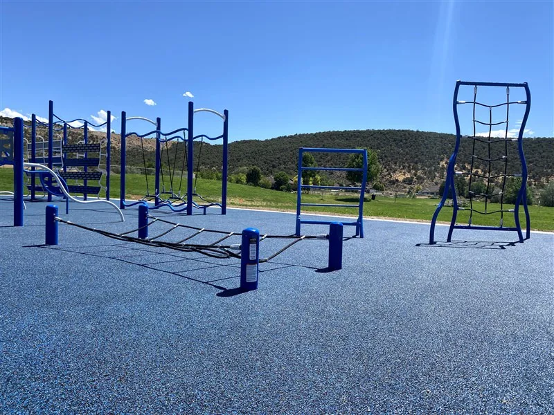 Ground rope climbing playground for balance and strength training at Cedaredge Middle School in Colorado
